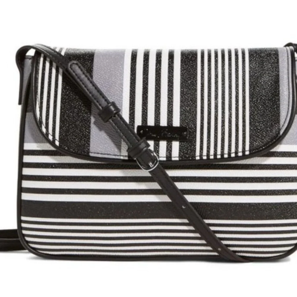 Vera Bradley Midnight Black White Gray Stripe Crossbody Bag Purse